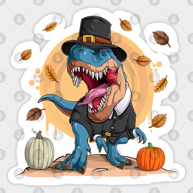 T-Rex Thanksgiving Pilgrim Sticker by HolidayBug